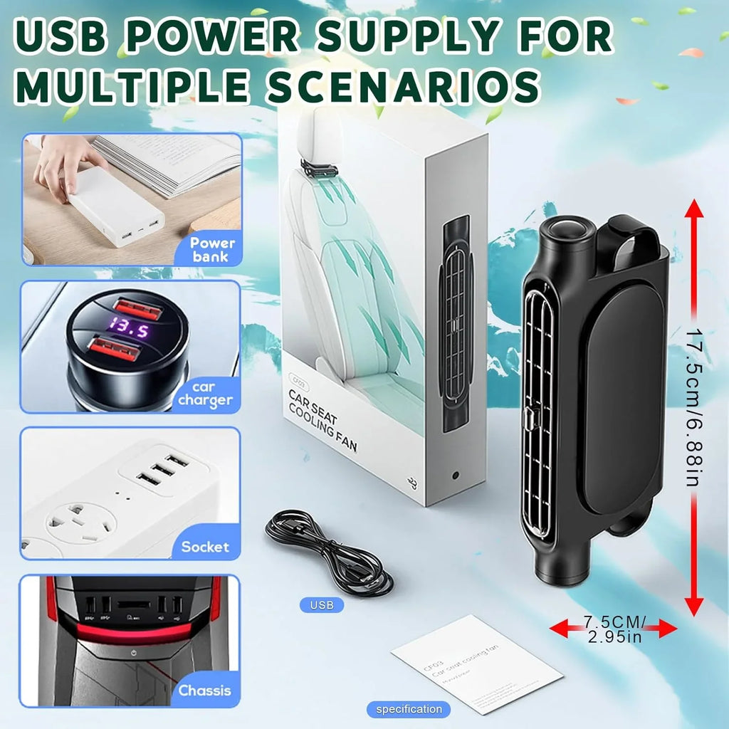 Car Seat Headrest Cooling Fan - 5V USB - 3 Speed - White & Black | meowbutter