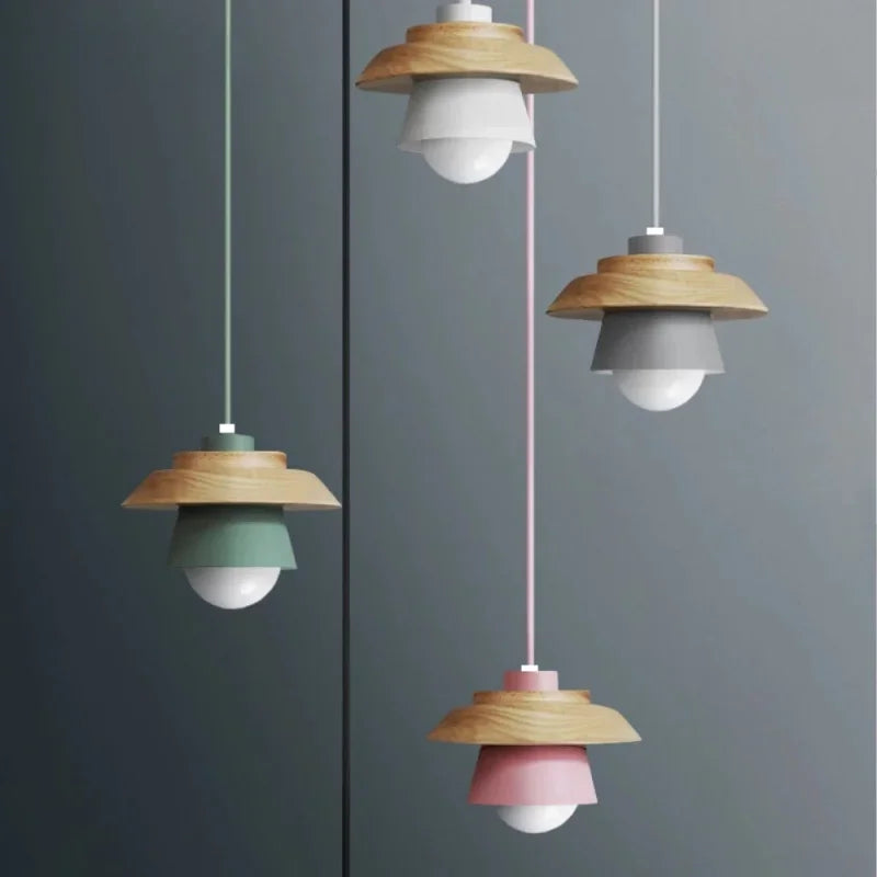 Nordic Wood Pendant Light | Colourful Macaron Design | Meowbutter