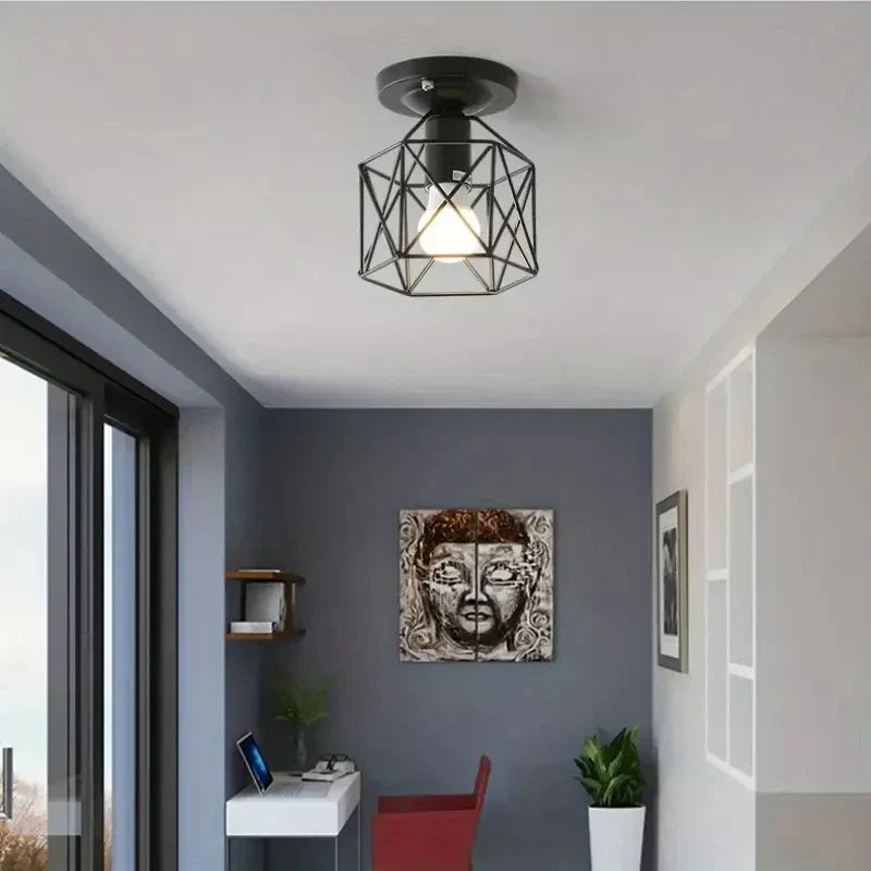 Lampada da soffitto moderna in oro | Design geometrico a gabbia metallica | Meowbutter