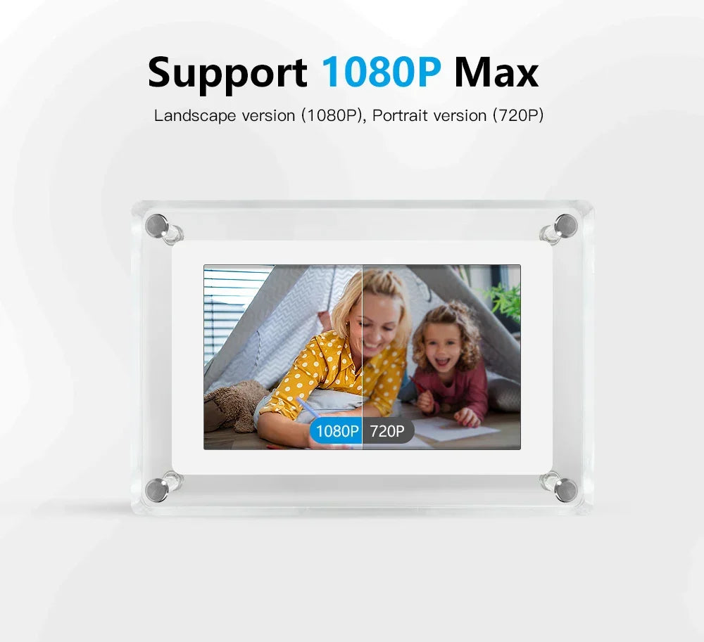 Portarretratos portátil de acrílico ClearFrame — batería integrada, pantalla IPS