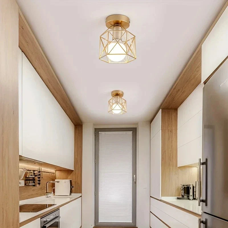 Lampada da soffitto moderna in oro | Design geometrico a gabbia metallica | Meowbutter