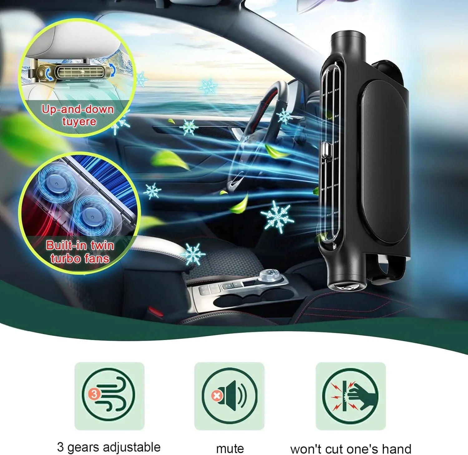 Car Seat Headrest Cooling Fan - 5V USB - 3 Speed - White & Black | meowbutter