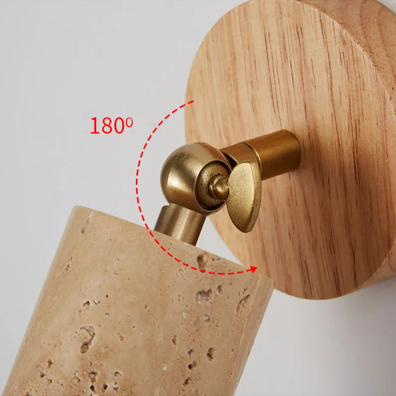 Lampada da parete Huangdong | Luce in travertino e legno Wabi-Sabi | Meowbutter