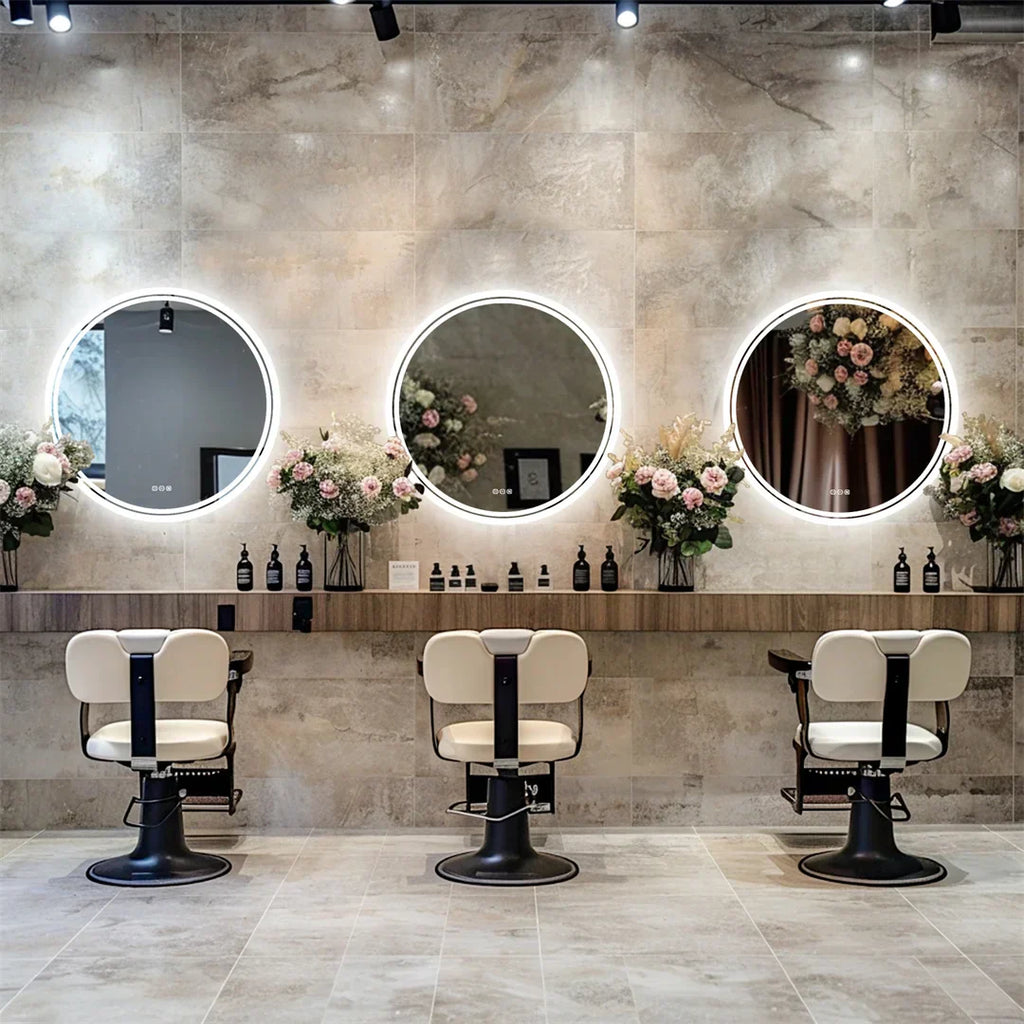 LuvoRound | Round LED Bathroom Mirror | Anti-Fog & Dimmable Touch Screen | Meowbutter