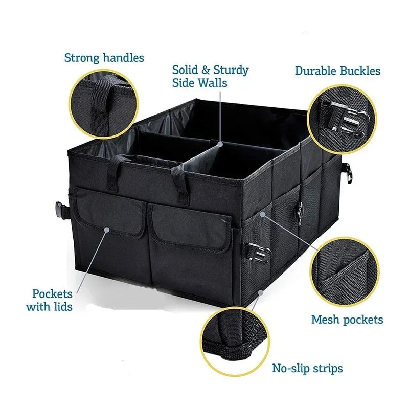 56L Collapsible Car Boot Organiser - 600D Oxford - 3 Compartments - Foldable & Waterproof | meowbutter