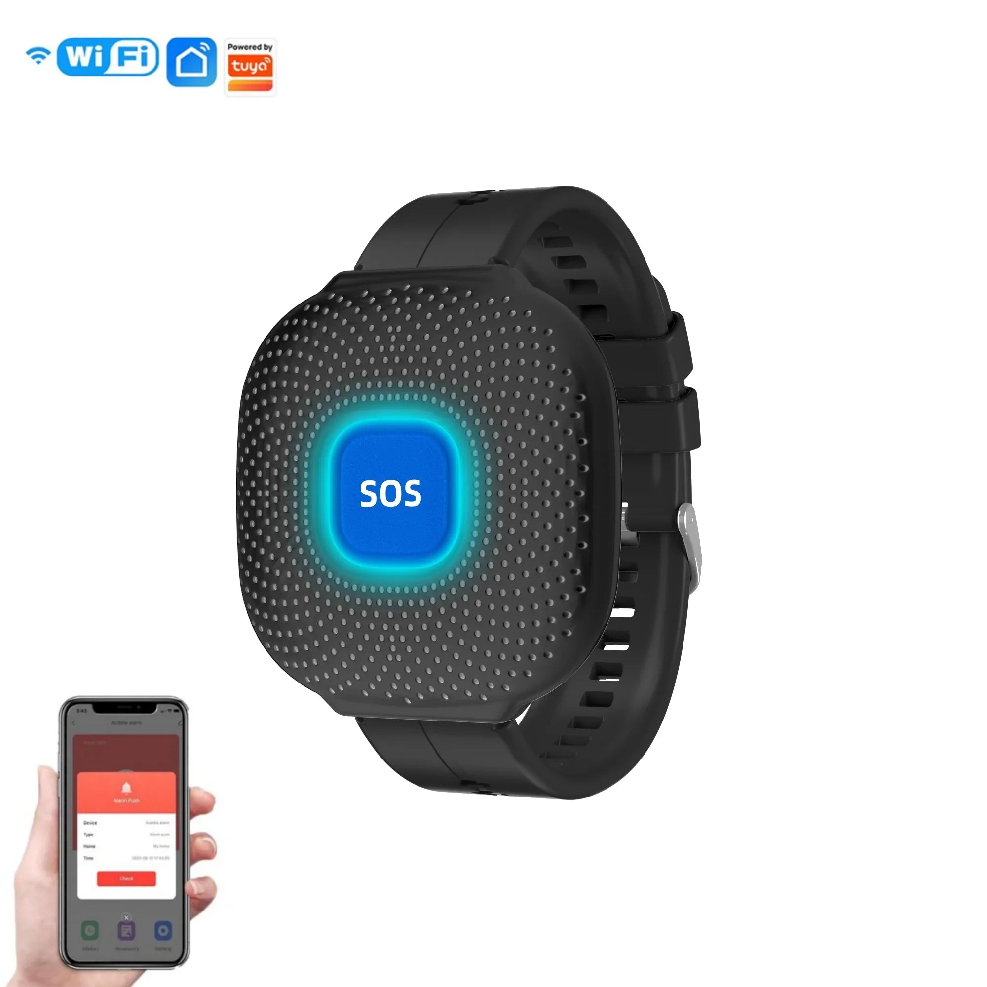 WiFi SOS Nødur-ur - App Push-advarsler - USB-genopladelig - Vandtæt - Sort & Hvid | meowbutter