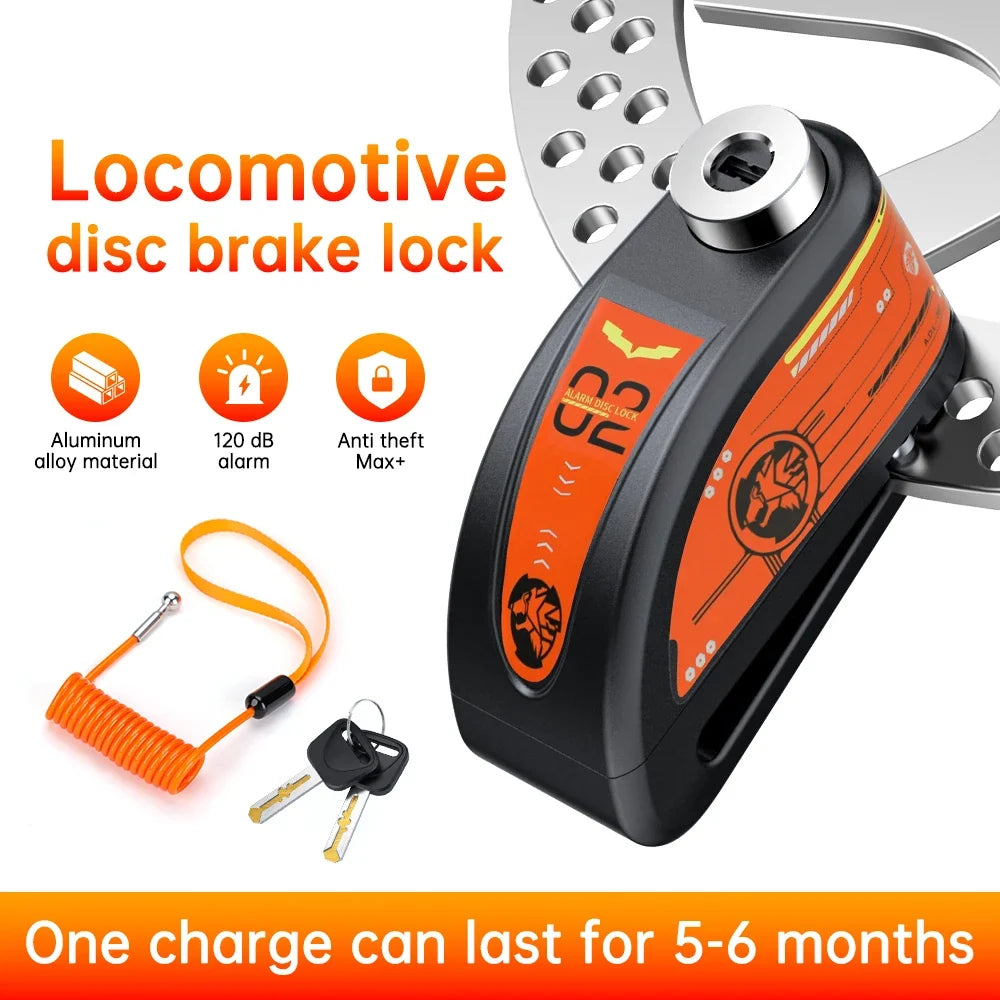 Disc Brake Lock - 120dB Motion Alarm - Hardened Steel - Motorcycle & Scooter Wheels - Reminder Cable | meowbutter