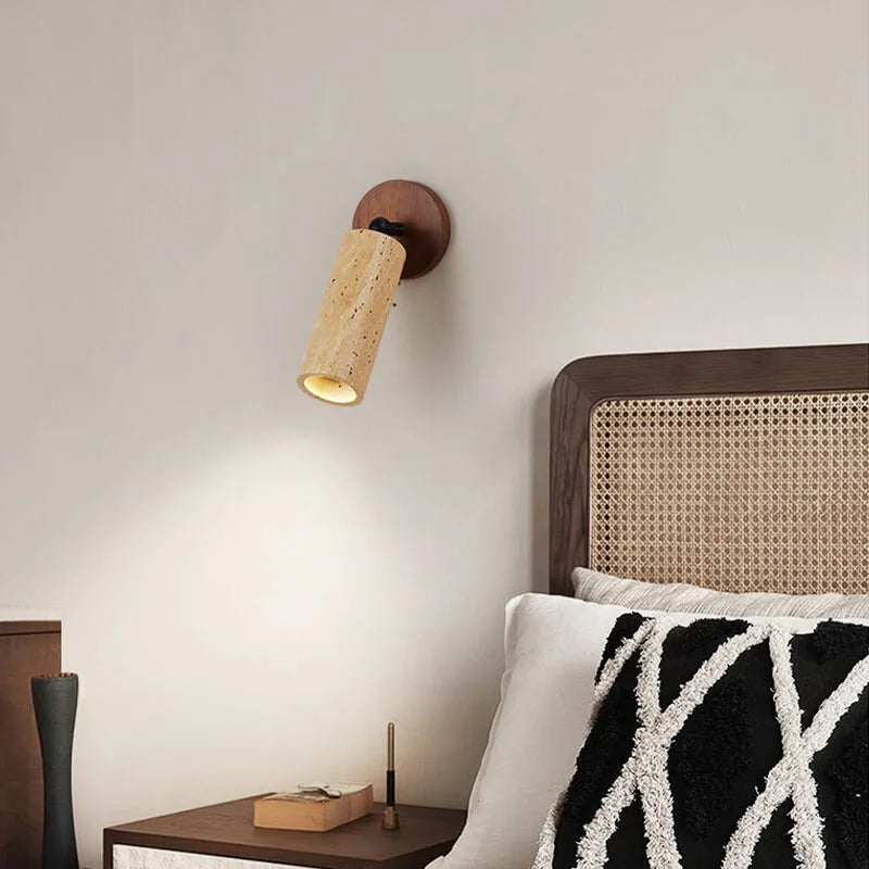 Huangdong Travertine and Timber Wall Lamp — Warm Ambient Glow