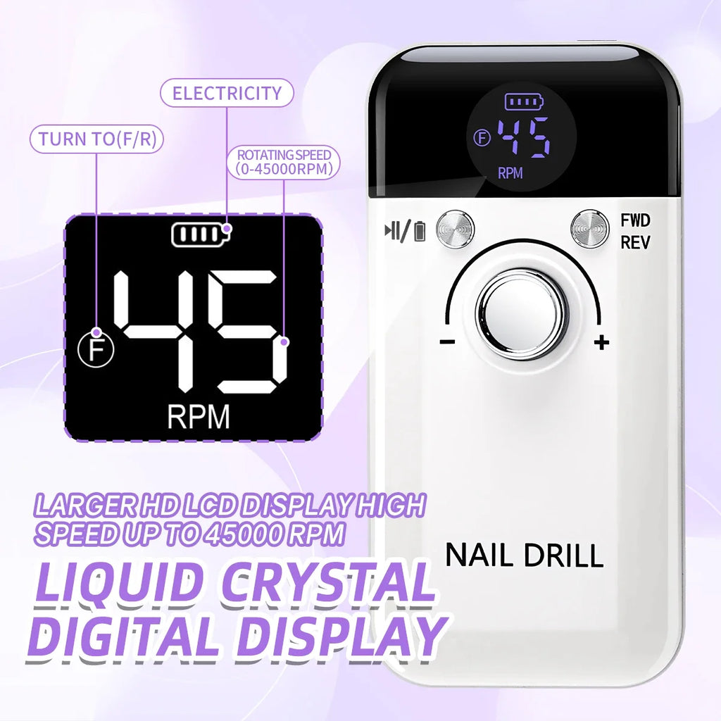 Nail Drill Machine - 45000RPM Low Noise Motor - Rechargeable Manicure Sander | meowbutter