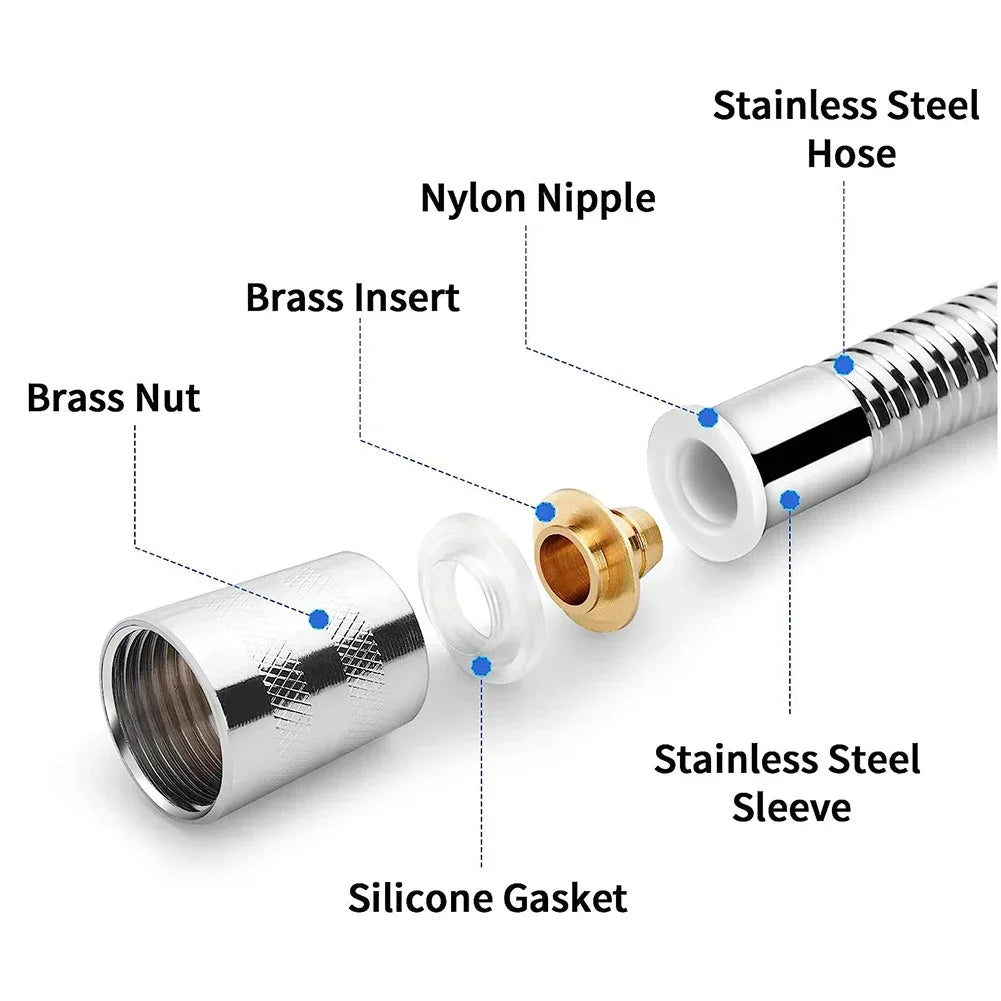 Shower Hose Extension - 2m Stainless Steel - Flexible Bathroom Water Pipe | meowbutter