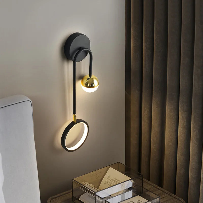 Orbis Wall Light — Nordic LED Design, Circular Acrylic Diffuser, Polished Gold Sphere