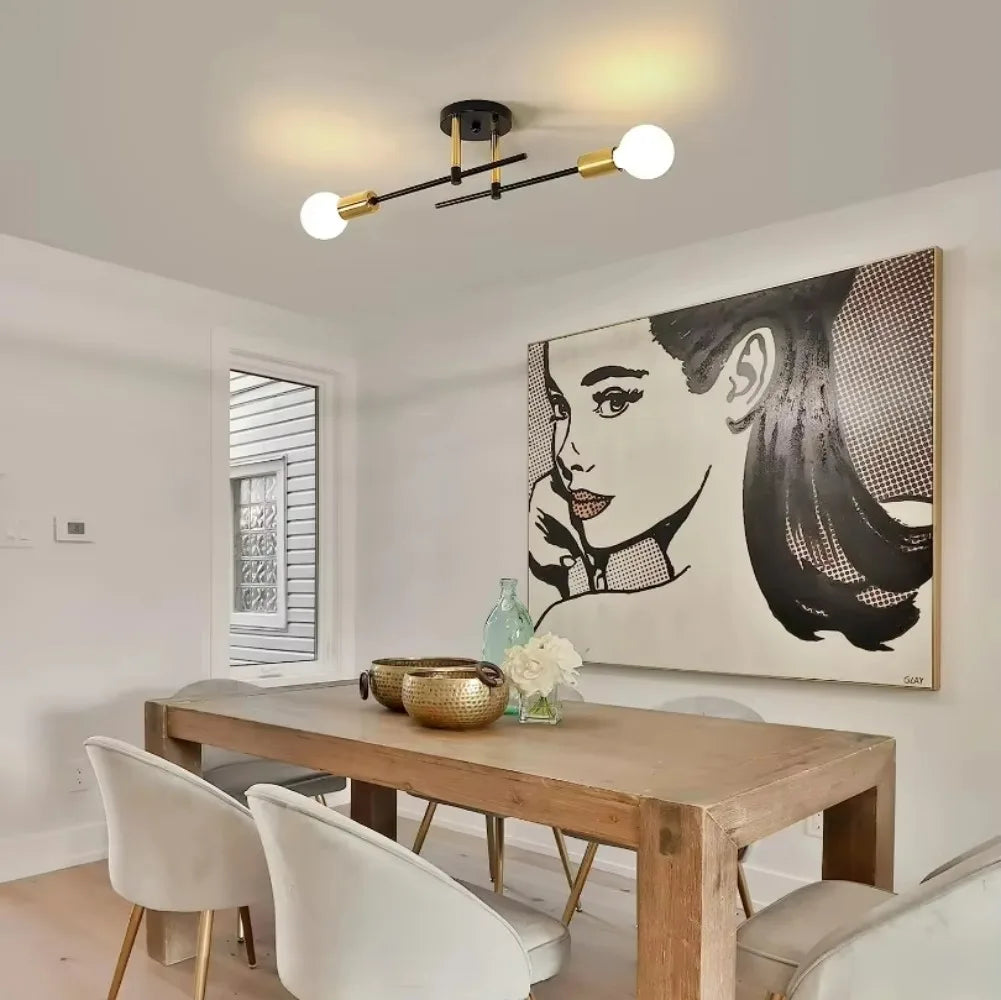 Modern 2-Light Ceiling Lamp | Black & Gold Flush Mount Chandelier | Meowbutter