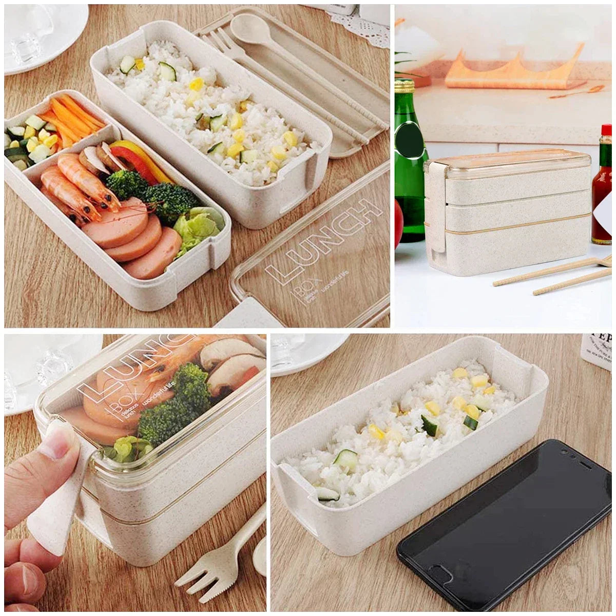EcoStack | Marmita Bento de 3 níveis | Palha de trigo 900 ml | Meowbutter