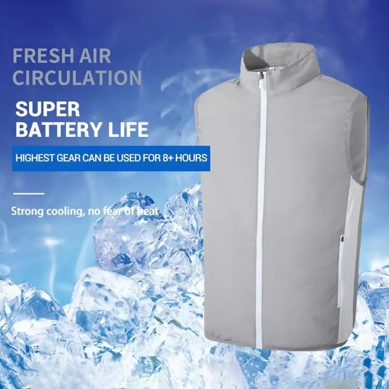 USB chladicí ventilátorová vesta – nositelný systém proudění vzduchu – dobíjecí – S–4XL – bílá a modrá | meowbutter