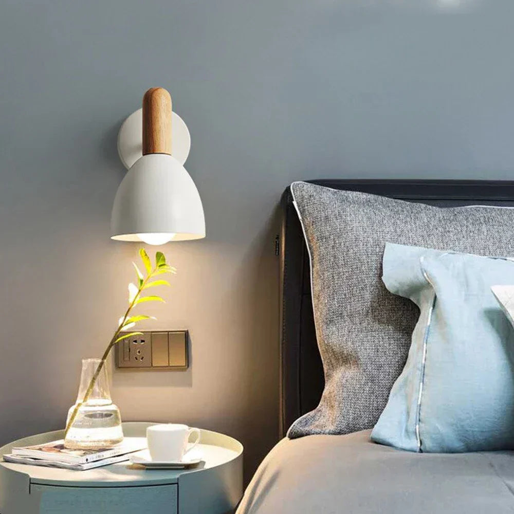 Nordic Wooden Wall Lamp | Adjustable Bedside Light | Meowbutter