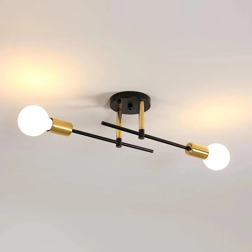 Modern 2-Light Ceiling Lamp | Black & Gold Flush Mount Chandelier | Meowbutter