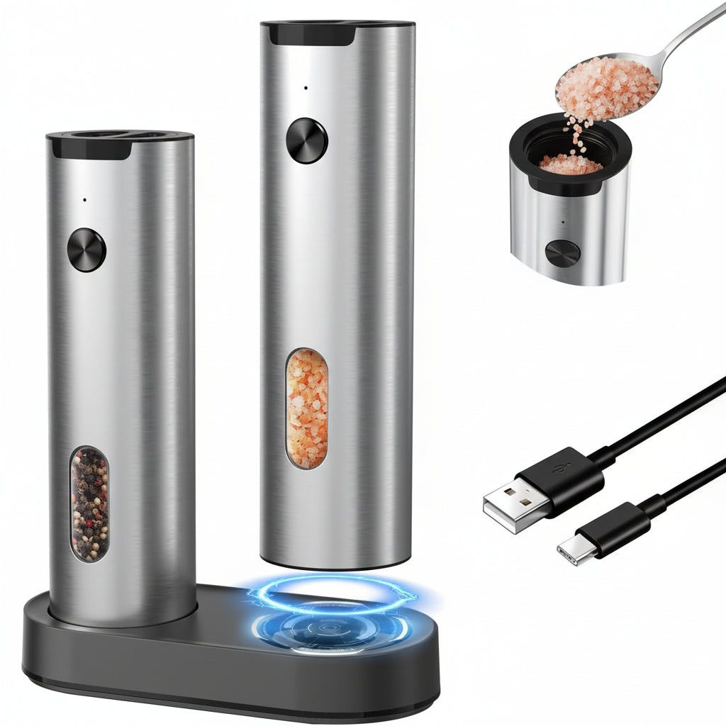 Elektrický set mlýnku na sůl a pepř s nabíjecí základnou USB ProMax | Meowbutter