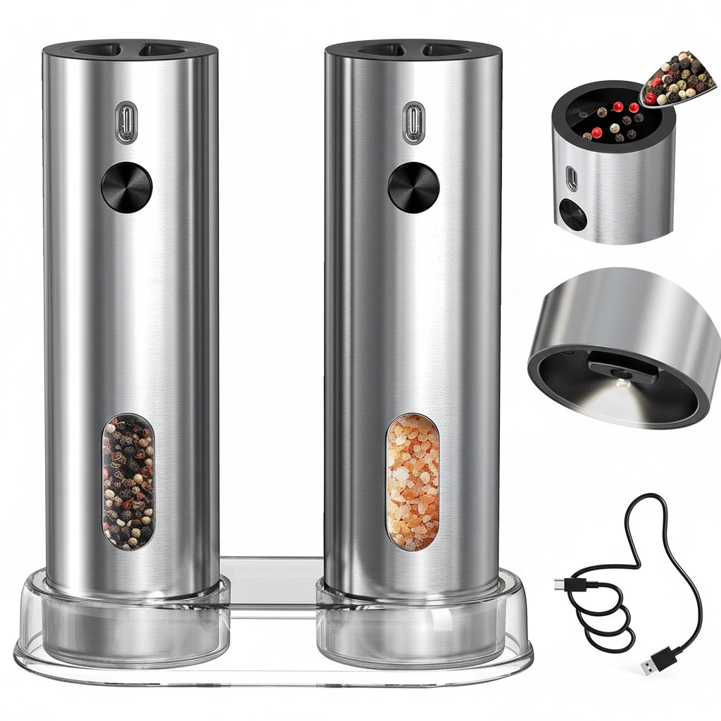Elektrický set mlýnku na sůl a pepř s nabíjecí základnou USB ProMax | Meowbutter