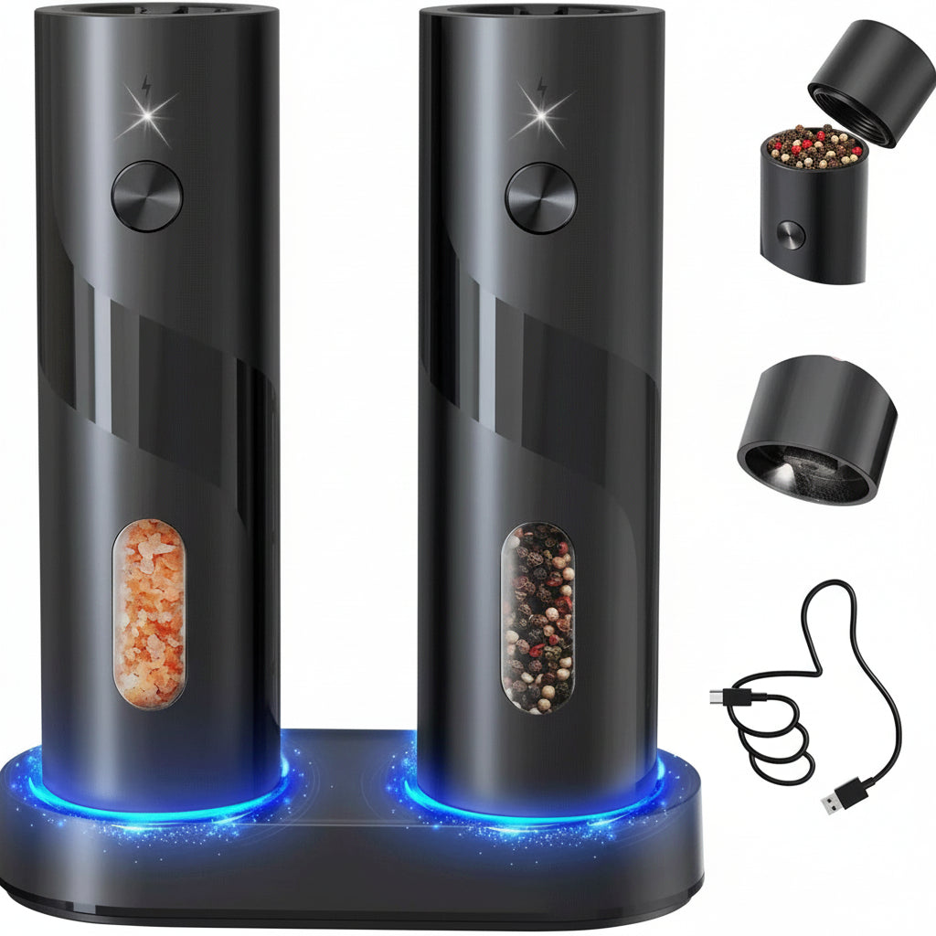 Elektrický set mlýnku na sůl a pepř s nabíjecí základnou USB ProMax | Meowbutter