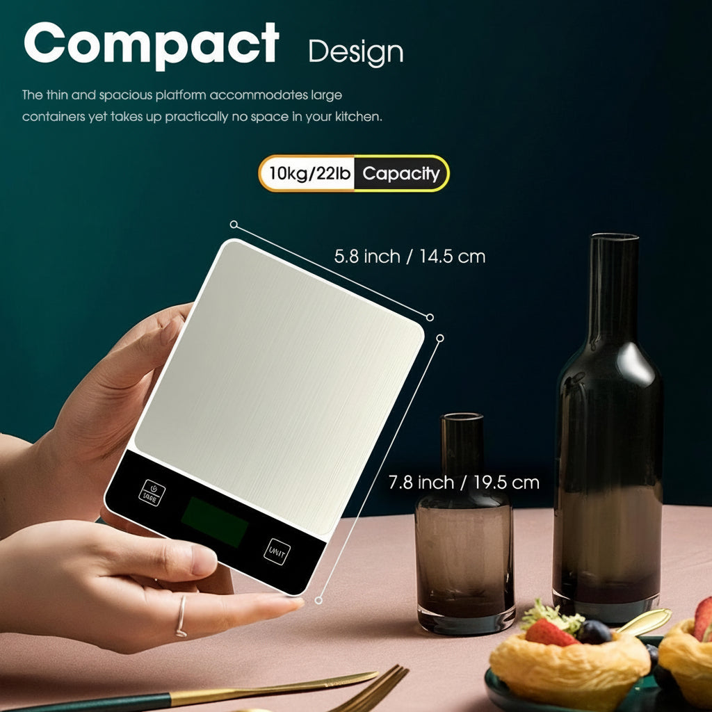 Digital Kitchen Scale — Stainless Steel Platform, 22 lb Capacity