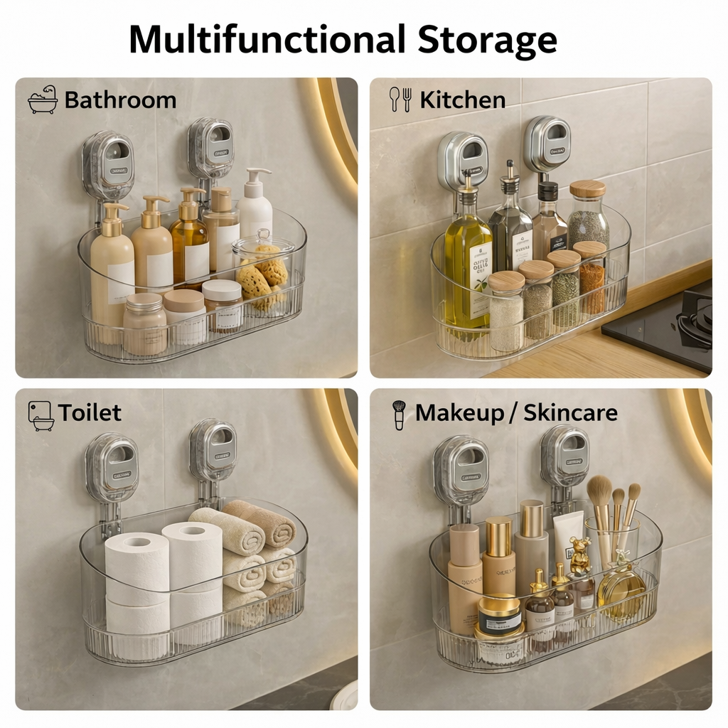 Mensola da parete adesiva senza fori per cucina e bagno, organizer per riporre | Meowbutter