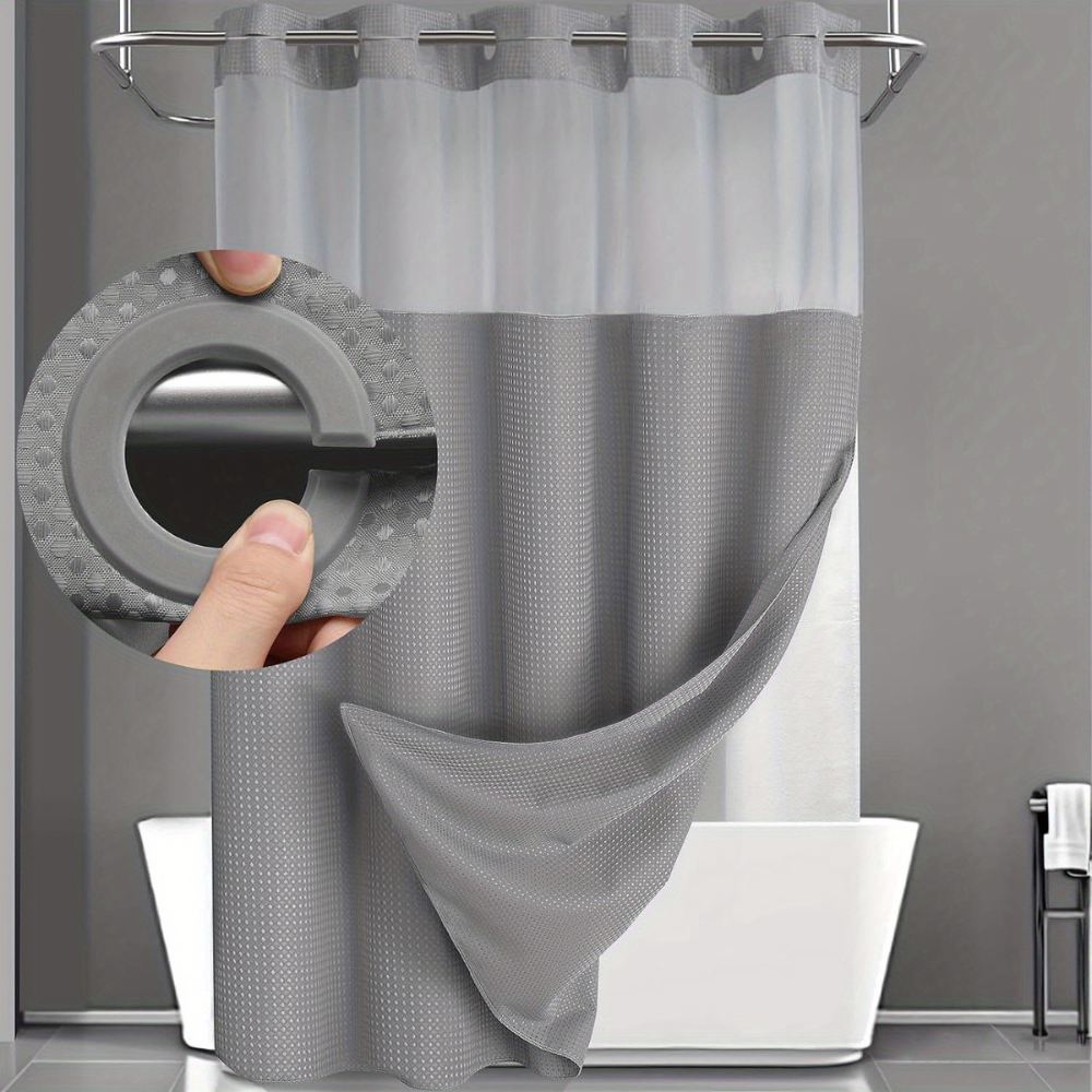 Cortina de ducha de tela gofrada de doble capa — Juego de dos piezas de poliéster geométrico