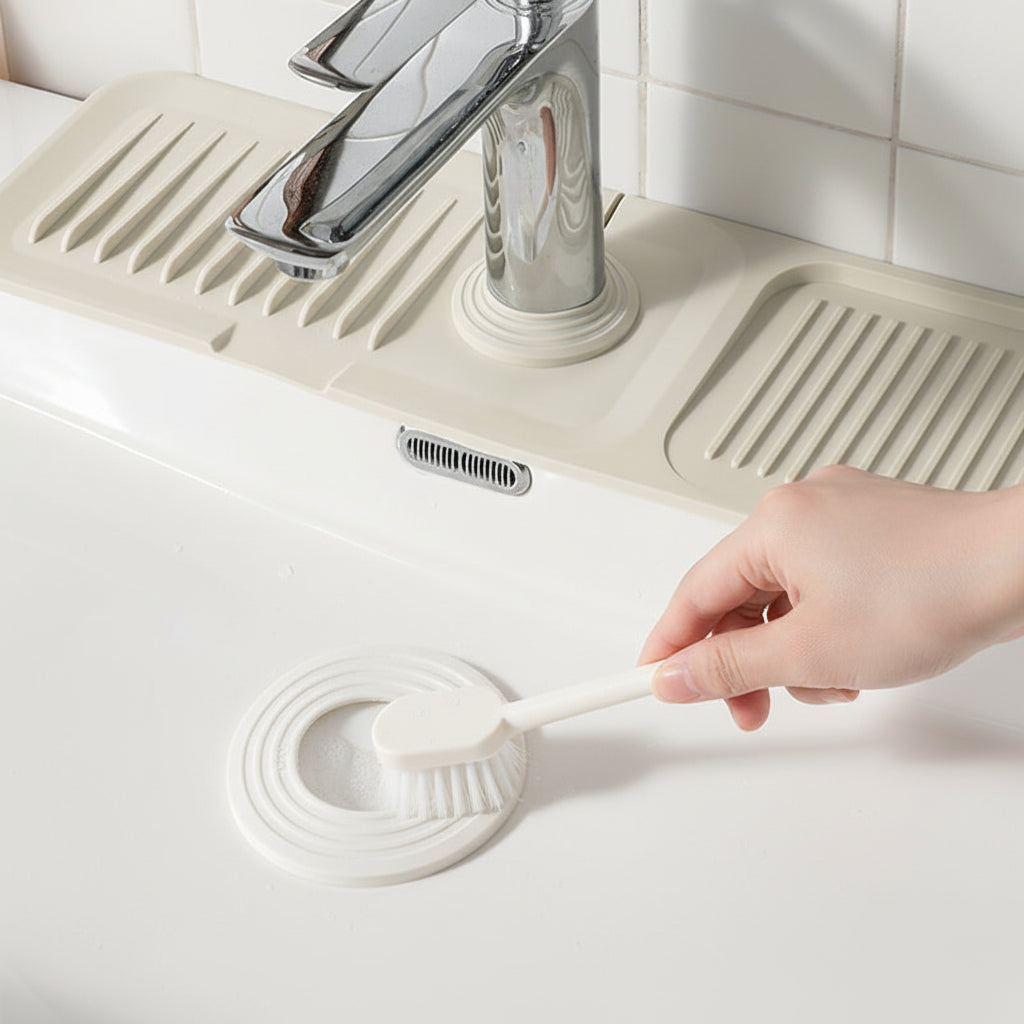 Flexible Silicone Sink Mat — Curved Faucet Drip Tray, Self-Draining System