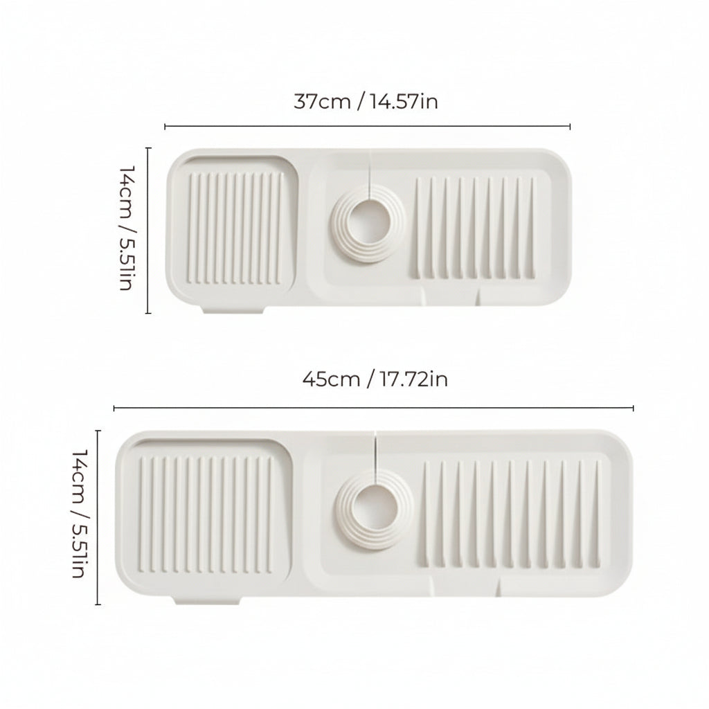 Flexible Silicone Sink Mat — Curved Faucet Drip Tray, Self-Draining System