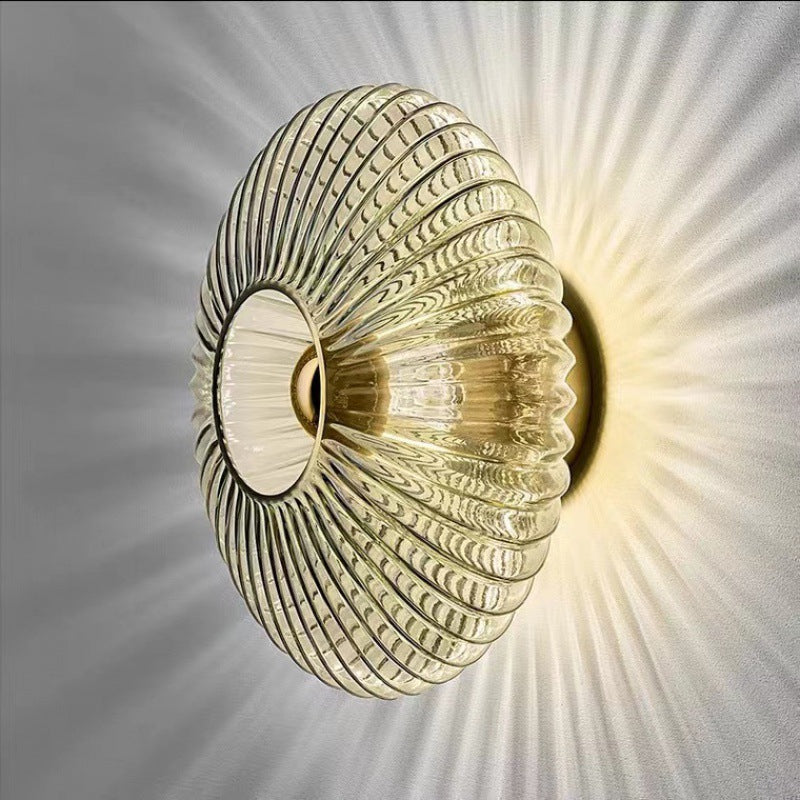 Nordic Vintage Glass Wall Sconce | Striped Round Disc Light | Meowbutter