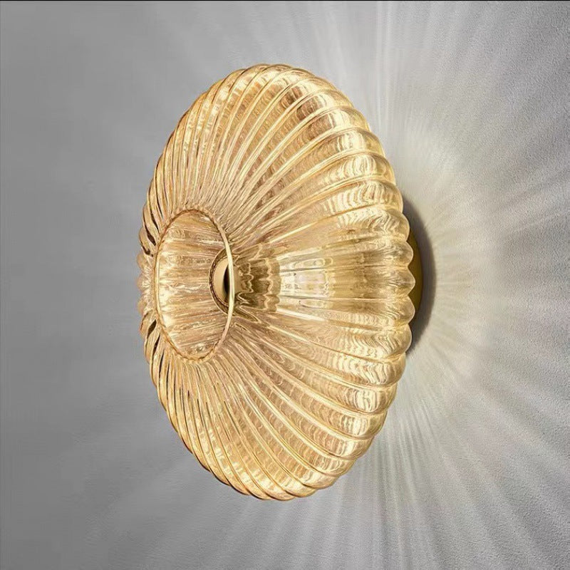 Nordic Vintage Glass Wall Sconce | Striped Round Disc Light | Meowbutter