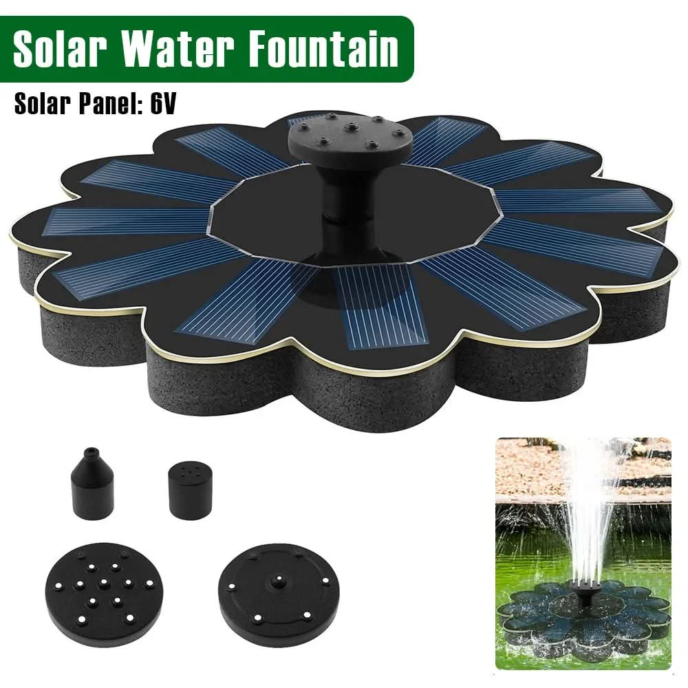 Fontana d’acqua solare con 5 ugelli intercambiabili per effetti personalizzabili | meowbutter