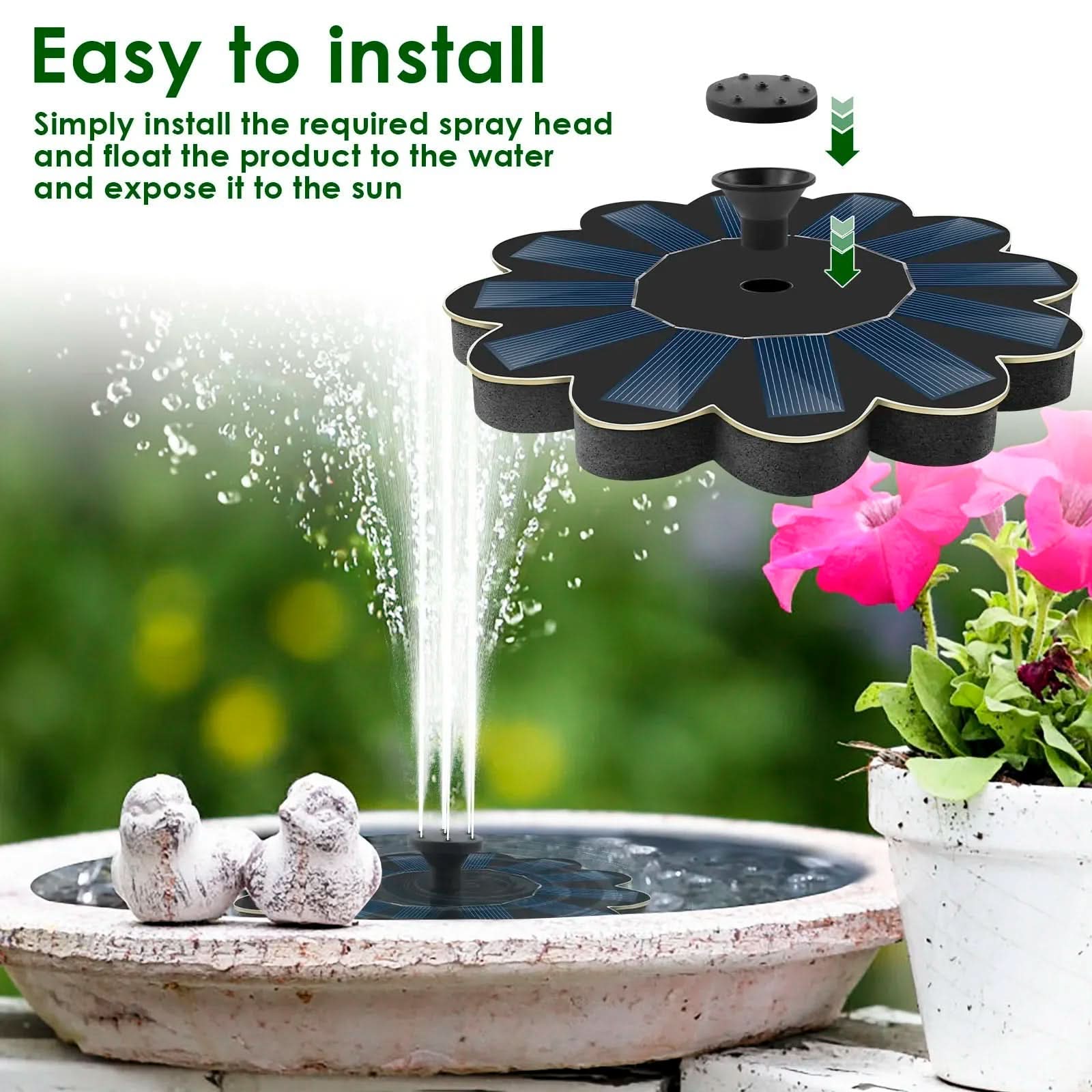 Fontana d’acqua solare con 5 ugelli intercambiabili per effetti personalizzabili | meowbutter