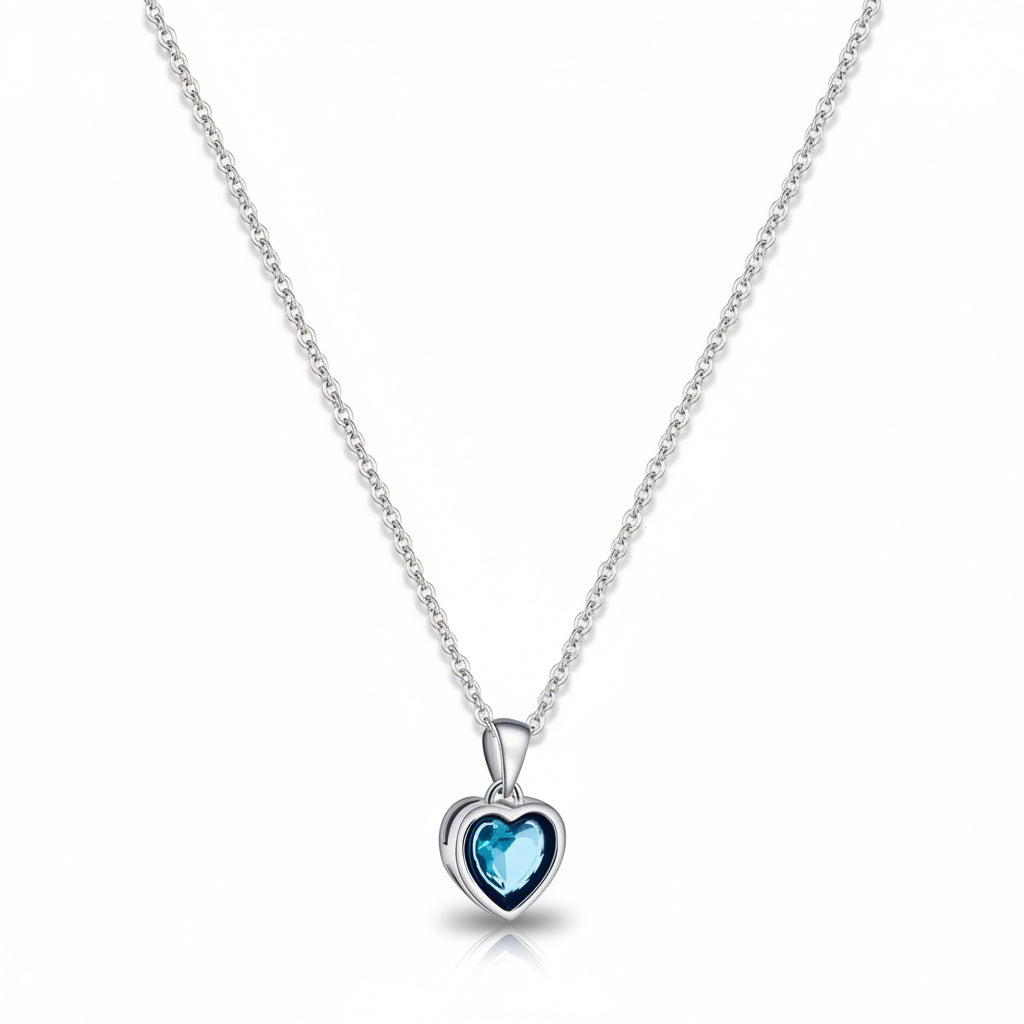 Silver Tone Alloy Heart Pendant Necklace 0.02kg Sapphire Natural Stone