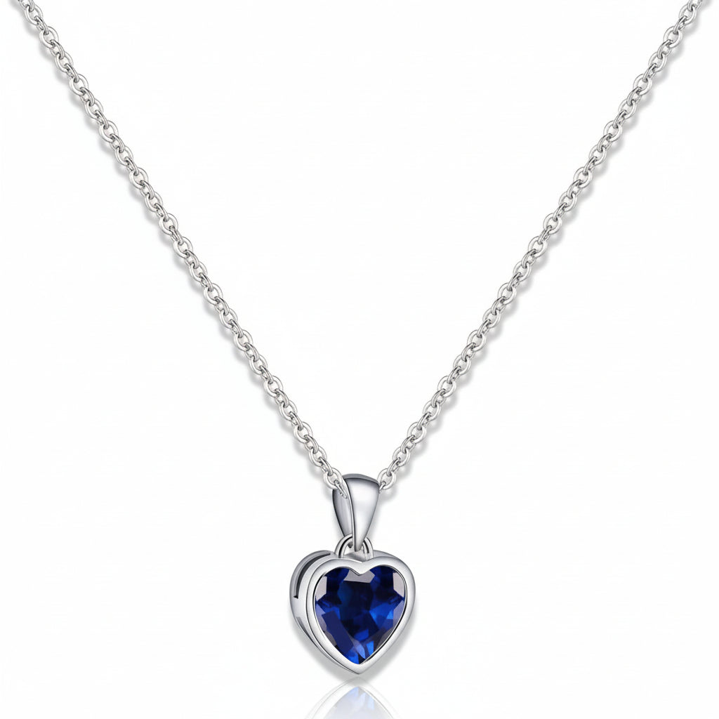 Silver Tone Alloy Heart Pendant Necklace 0.02kg Sapphire Natural Stone