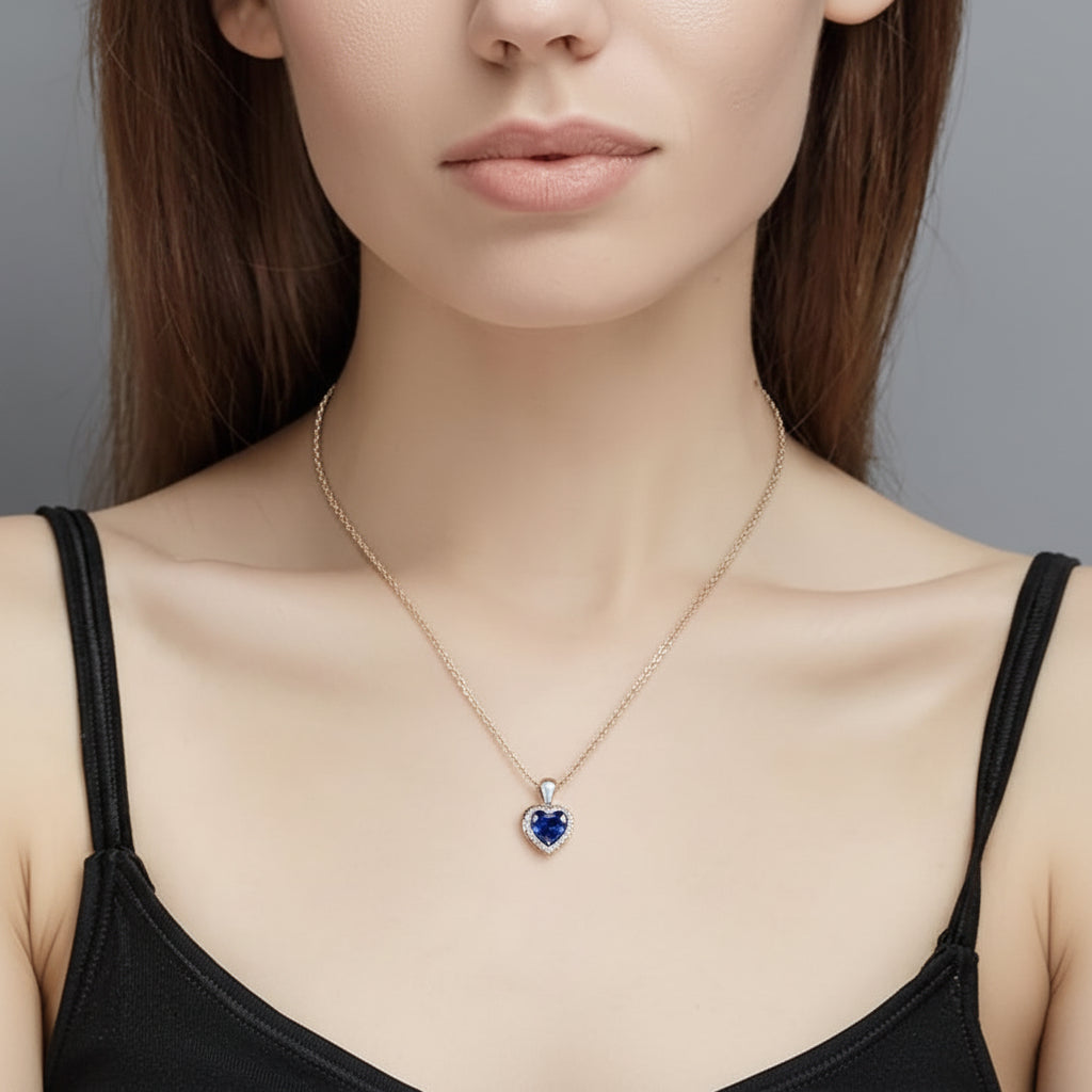 Silver Tone Alloy Heart Pendant Necklace 0.02kg Sapphire Natural Stone