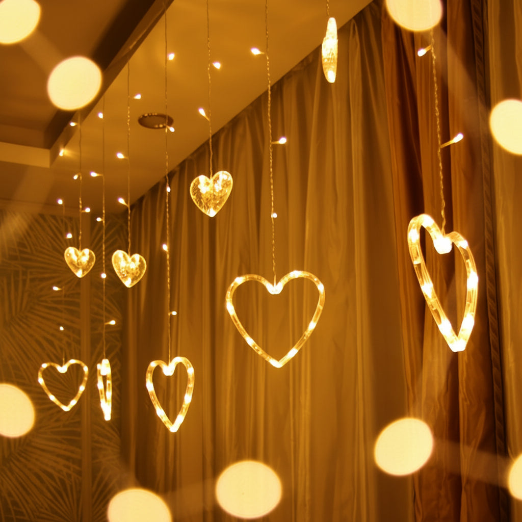 Heart Shaped LED String Lights — Battery Operated, Warm LED Glow