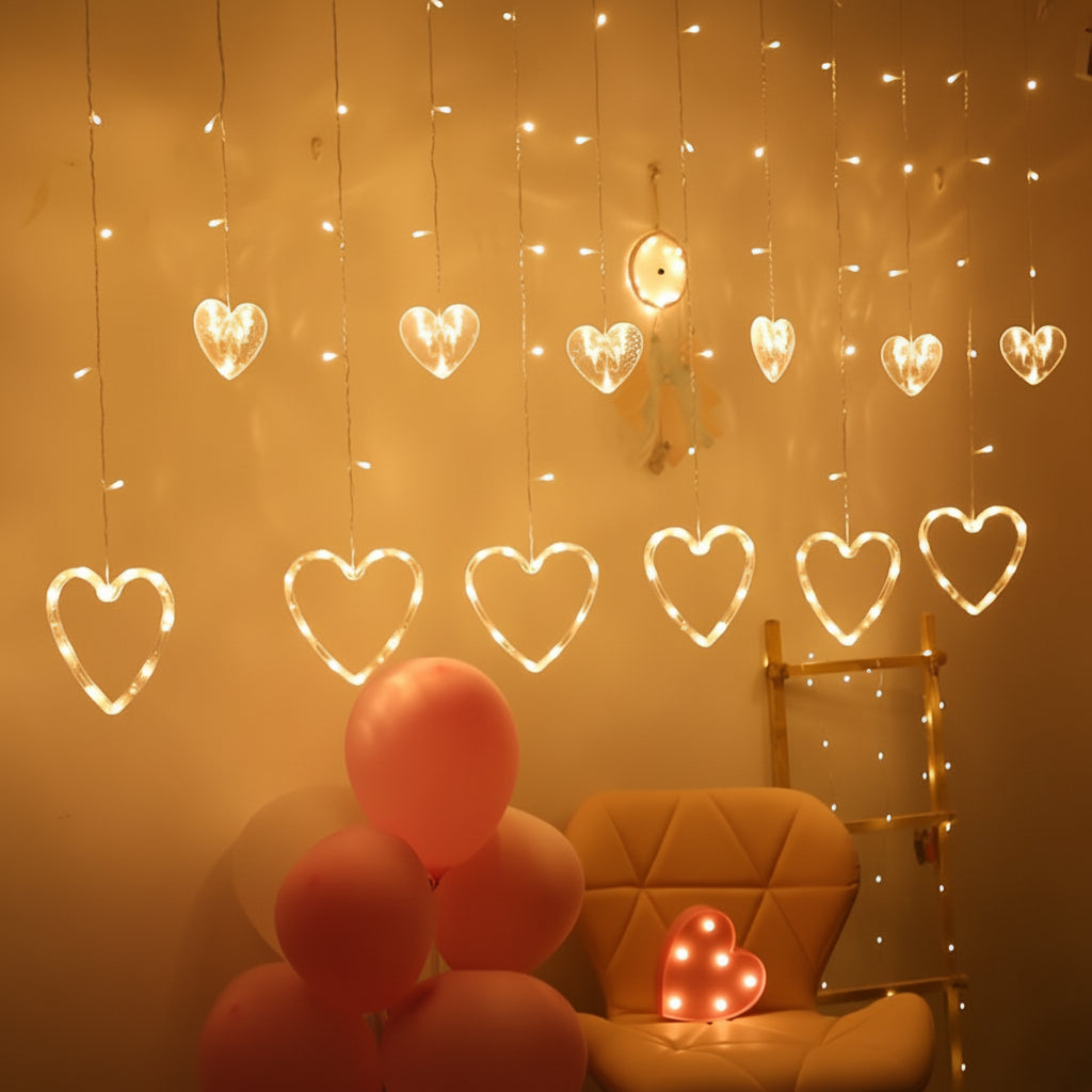 Heart Shaped LED String Lights — Battery Operated, Warm LED Glow