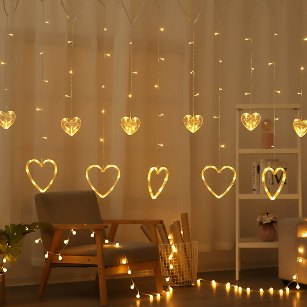 Heart Shaped LED String Lights — Battery Operated, Warm LED Glow