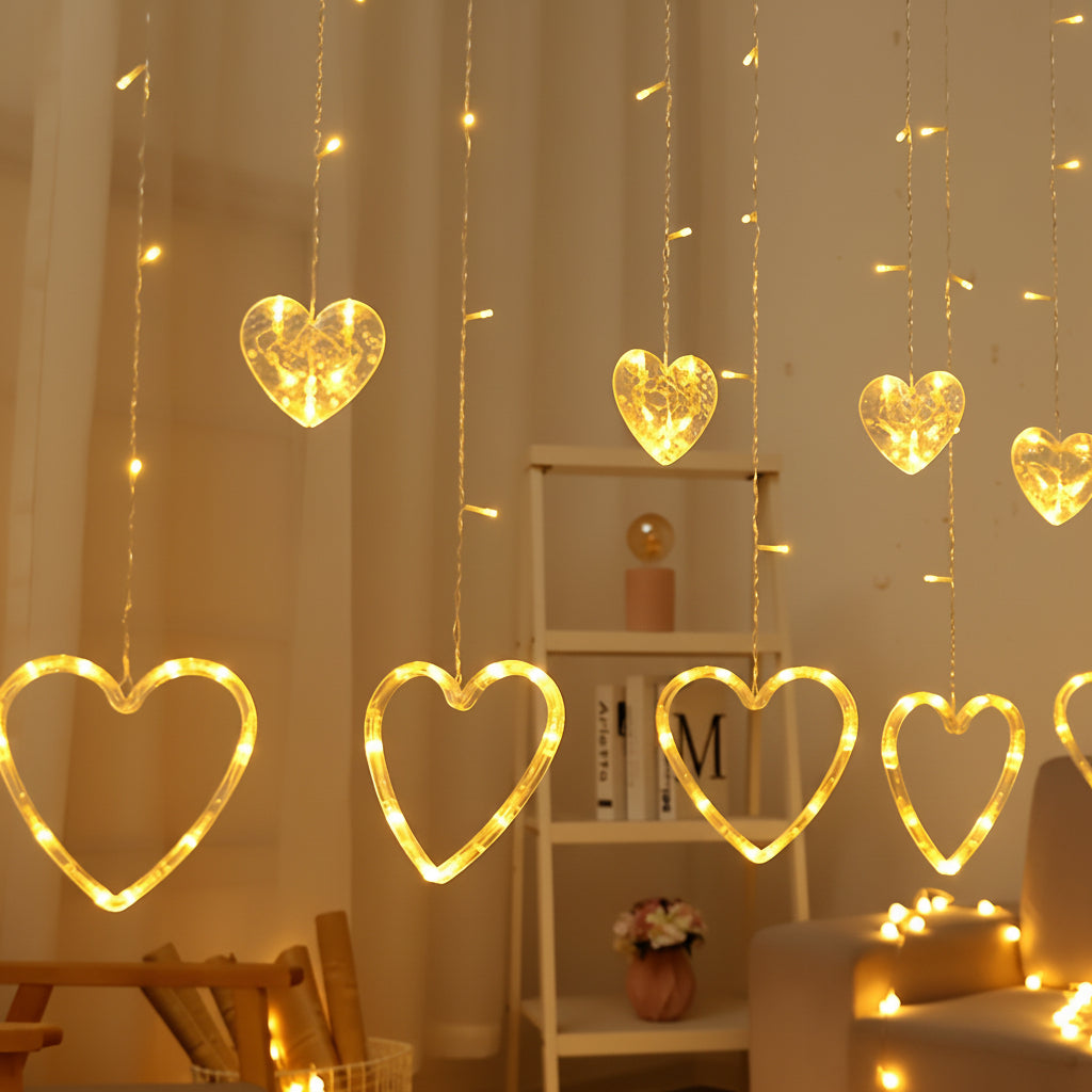 Heart Shaped LED String Lights — Battery Operated, Warm LED Glow