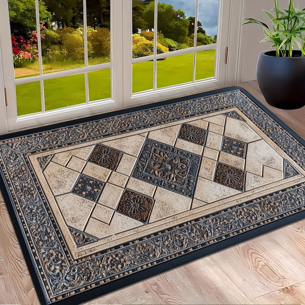 Machine Washable Geometric Border Entryway Mat for High-Traffic Areas | meowbutter