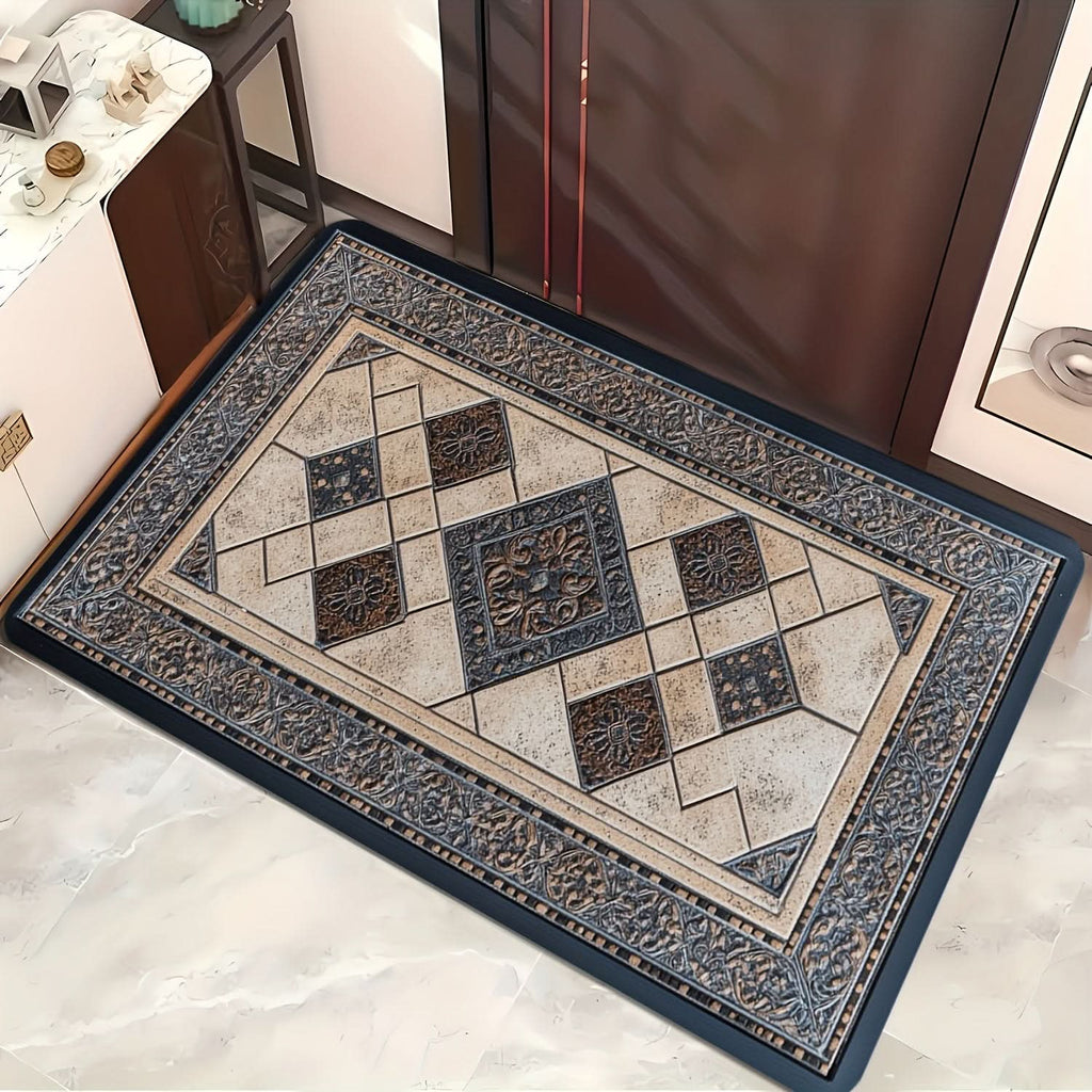 Machine Washable Geometric Border Entryway Mat for High-Traffic Areas | meowbutter
