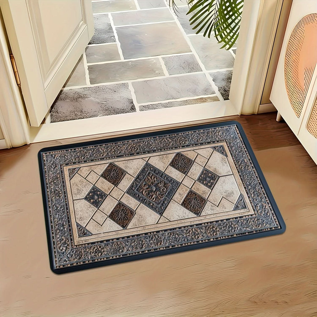 Machine Washable Geometric Border Entryway Mat for High-Traffic Areas | meowbutter