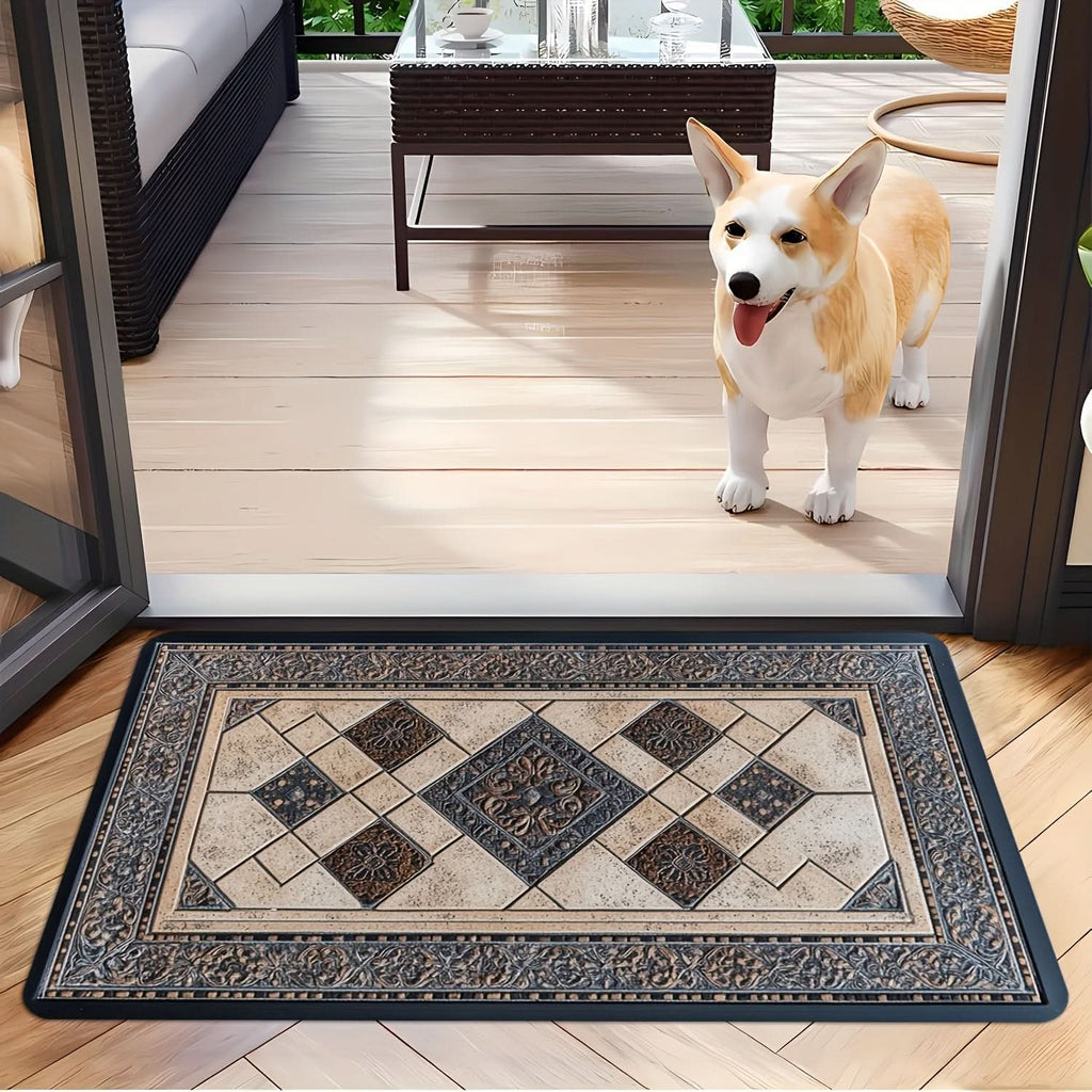 Machine Washable Geometric Border Entryway Mat for High-Traffic Areas | meowbutter