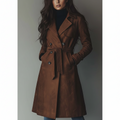 Women's Long Suede Trench Coat — Button Front Closure