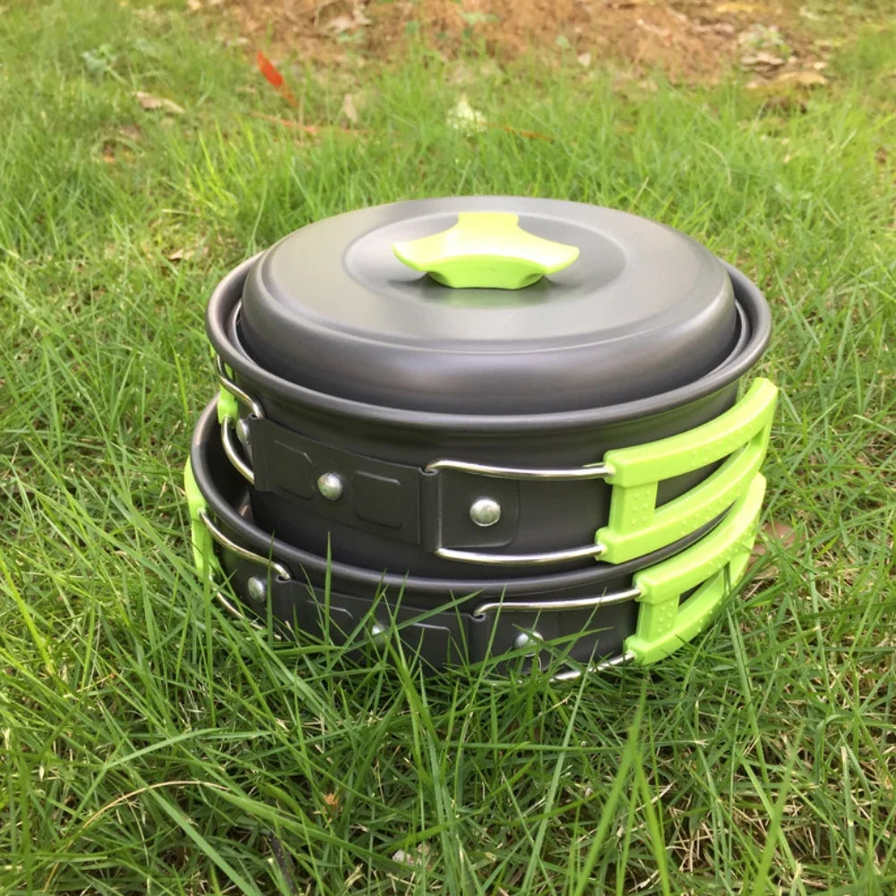 1.8L Mini Camping Cook Set - Aluminium Non-Stick Pot - Nested Storage - Green, Orange & Black | meowbutter