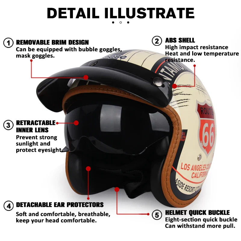 Casco de motocicleta vintage abierto - Meowbutter