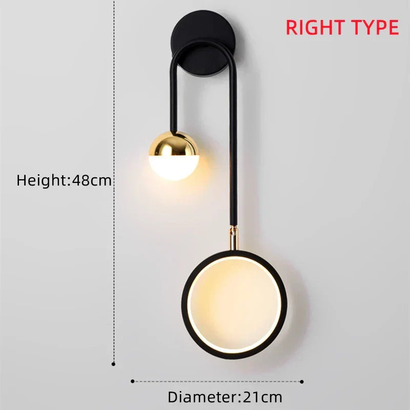 Orbis Wall Light — Nordic LED Design, Circular Acrylic Diffuser, Polished Gold Sphere