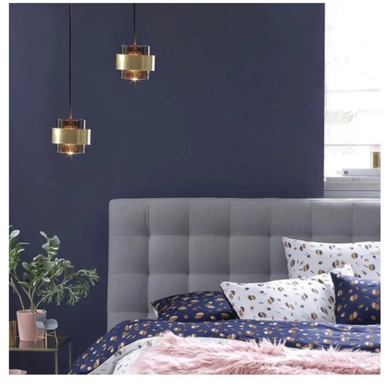 Nordic Glass Pendant Light | Modern Brass Cylinder Design | Meowbutter