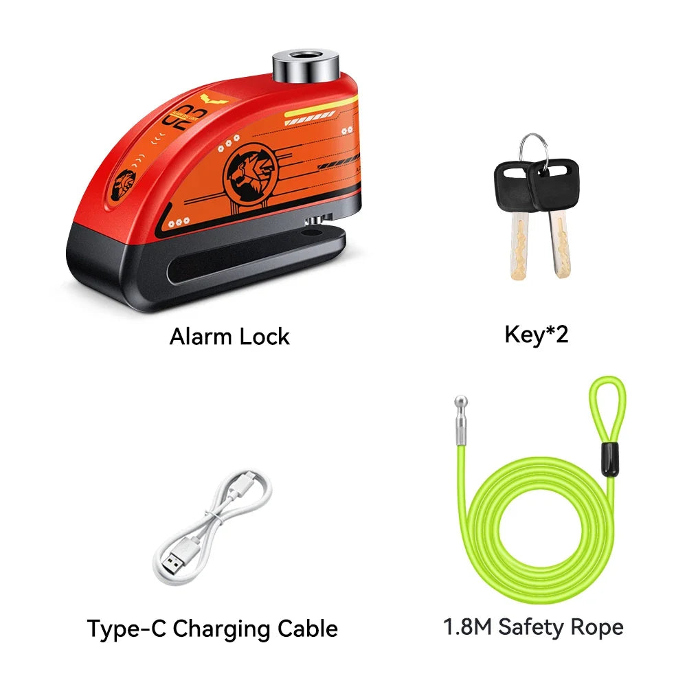 Disc Brake Lock - 120dB Motion Alarm - Hardened Steel - Motorcycle & Scooter Wheels - Reminder Cable | meowbutter