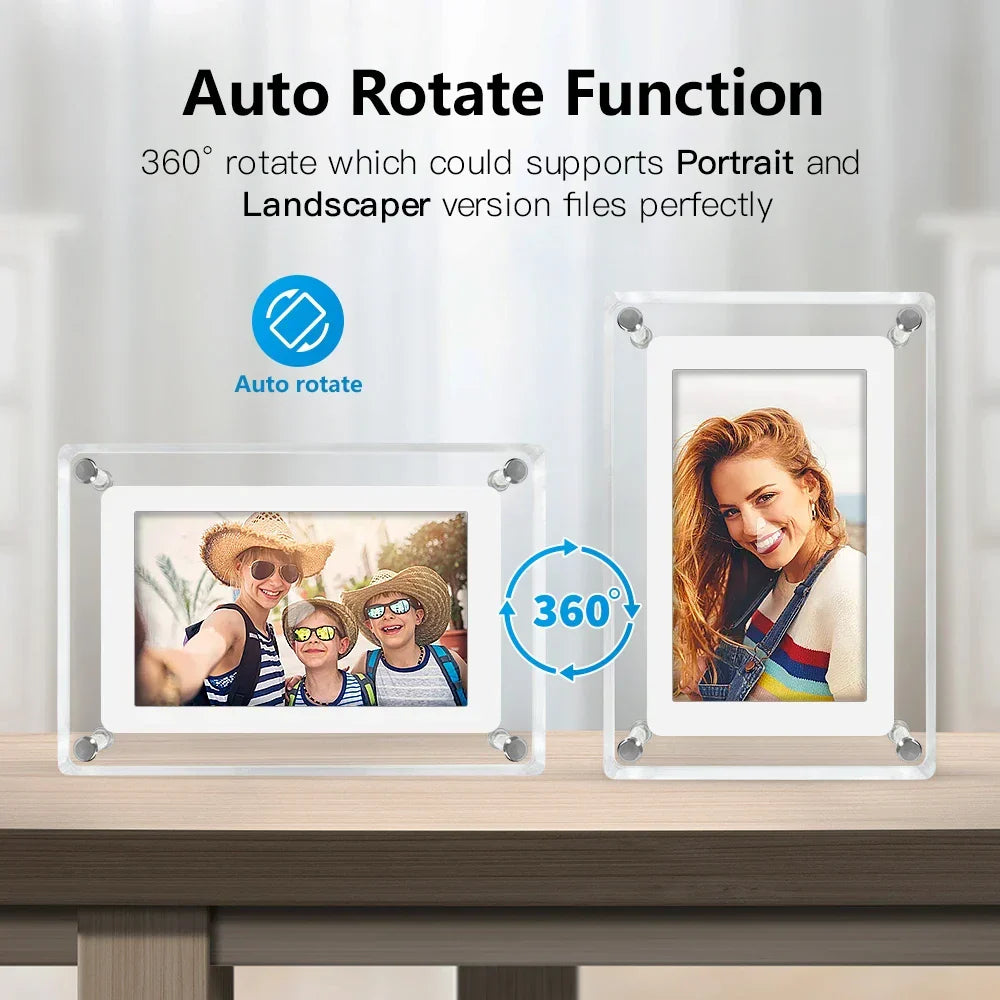 Portarretratos portátil de acrílico ClearFrame — batería integrada, pantalla IPS